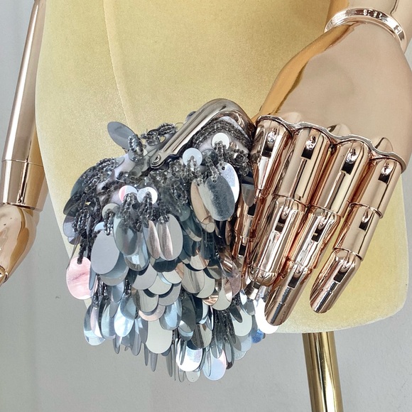 Y2K Boutique Metallic Silver Sequins pailettes and beads Coin Purse - Picture 3 of 6